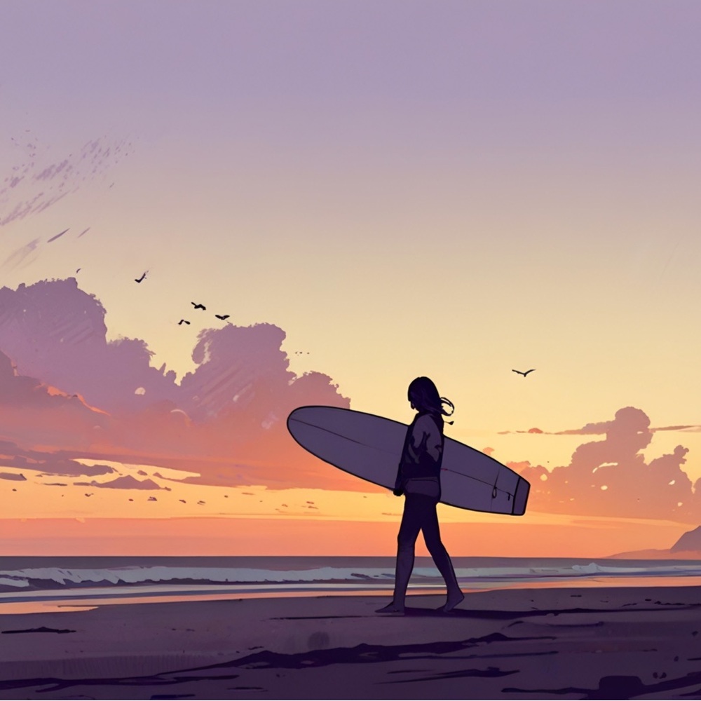 Sunset surfing HD metal art 8 x 12 inches